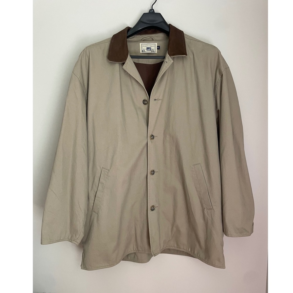 Lee Authentic Apparel Men 2XL Tan Barn Coat Brown Leather Collar‎ Chore Jacket
